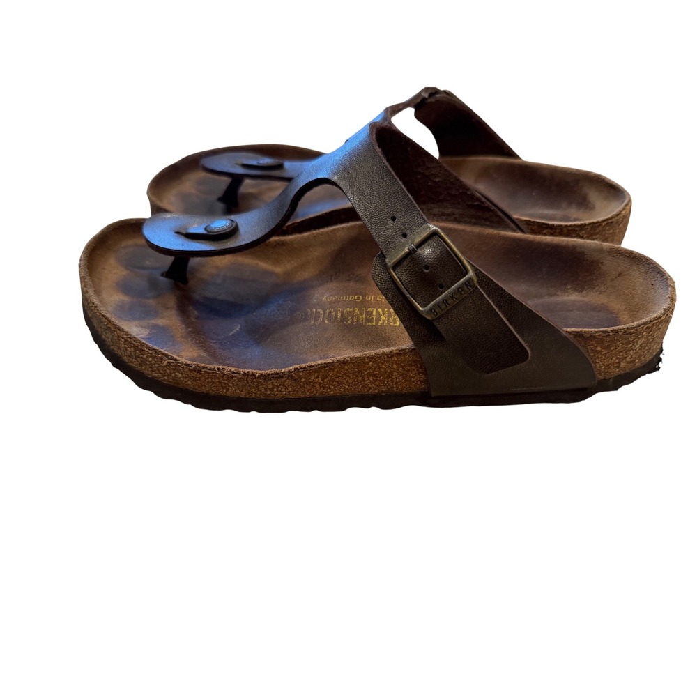 Birkenstock Gizeh Thong Sandals Dark‎ Brown Leather Cork Footbed Size 40 EU 9 US